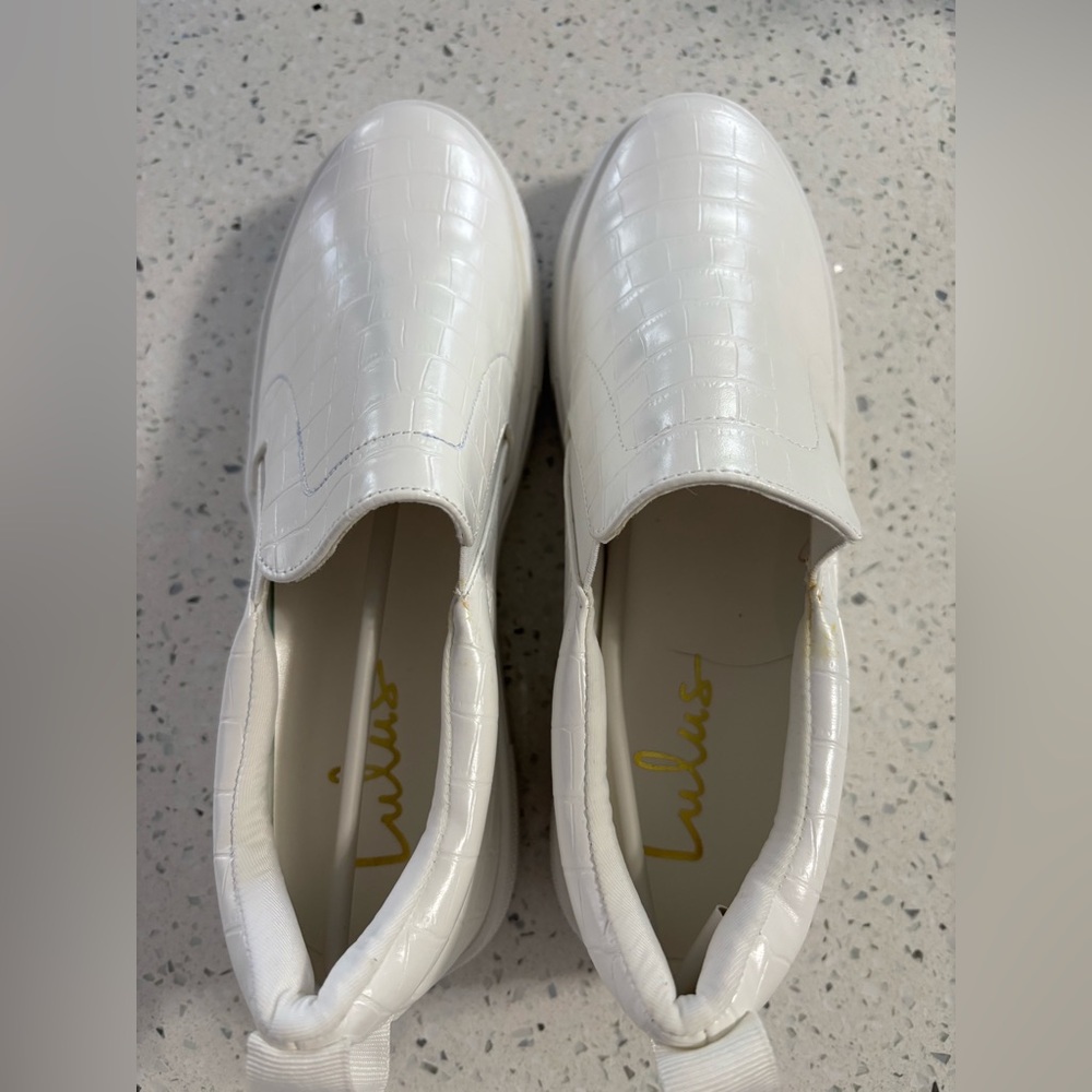 Lulu's Glossy White Embossed Sneakers